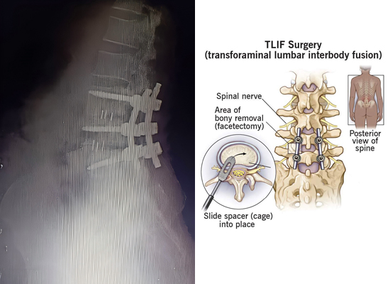 TLIF cage fusion postoperative X-ray Послеоперационная рентгенограмма слияния клеток TLIF